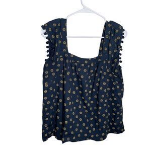 J Crew Tank Top Women's 10 Blue Sleeveless Square Neck Tassel Casual Preppy